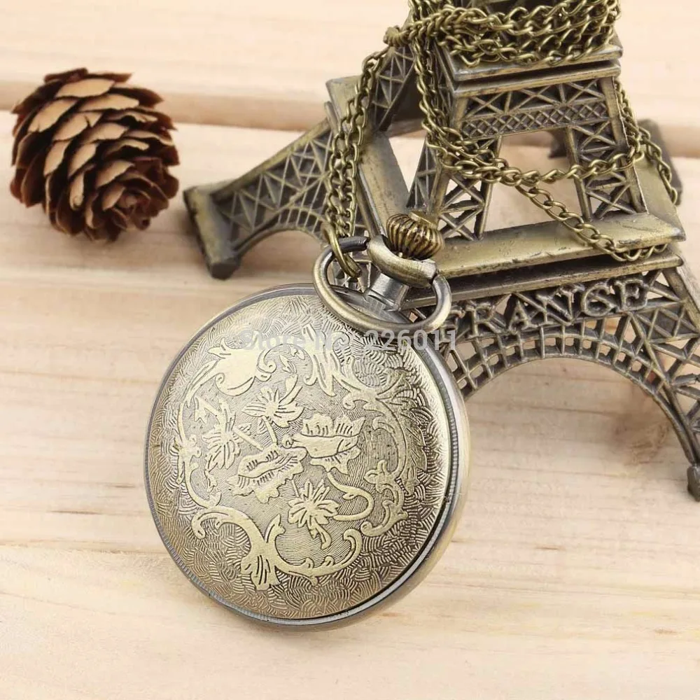 

Roman Pocket WatchVintage Hollow Bronze Gear Hollow Quartz Pocket Watch Necklace Pendant Clock Chain Men's Women 2019