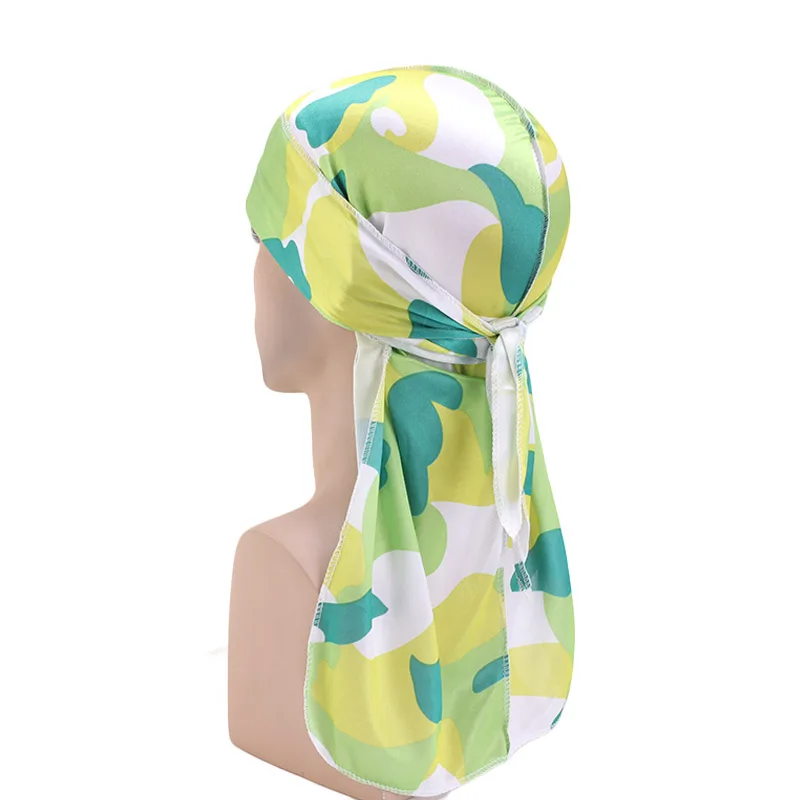 

New Fashion Men's Camo Silky Durag Long Tail Pirate Head Cover Hat Women Bandanas do doo du rag Turban Hair Accessories Headwear