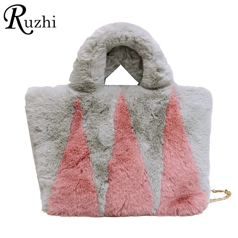 

Плюшевая Сумка-тоут, женская сумка контрастной расцветки, сумки на цепочке для женщин, новинка 2021, зимняя сумка через плечо, пушистые сумки, ...