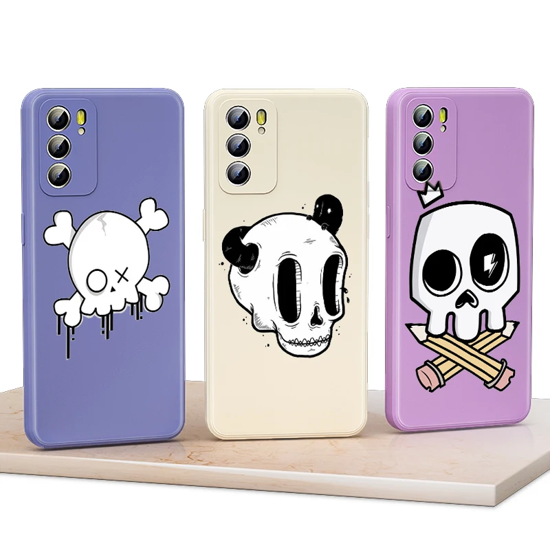 

Cute Skull Cartoon For OPPO Reno 5K 5F 4F 4Z 4 6 5 3 2 2F 2Z Z Pro Plus Lite 5G Liquid Silicone Soft Phone Case Capa