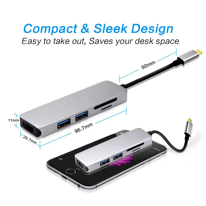 USB3.0 док-станция Тип C к HDMI концентратор адаптер для SD TF карт ридер ноутбук MacBook смартфон расширение USB-C конвертер HDMI