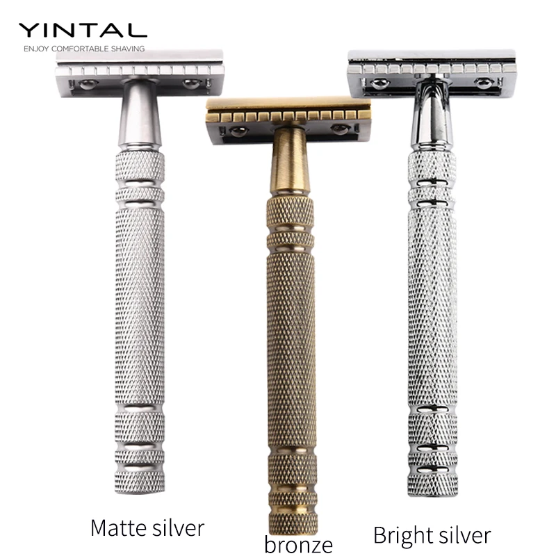 Мужская классическая двухсторонняя ручная бритва с длинной латунной ручкой 3 шт.