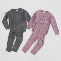 infant baby boys girls knit base shirt long sleeve top pants clothing sets autumn winter kids pure color boy girl suit clothes