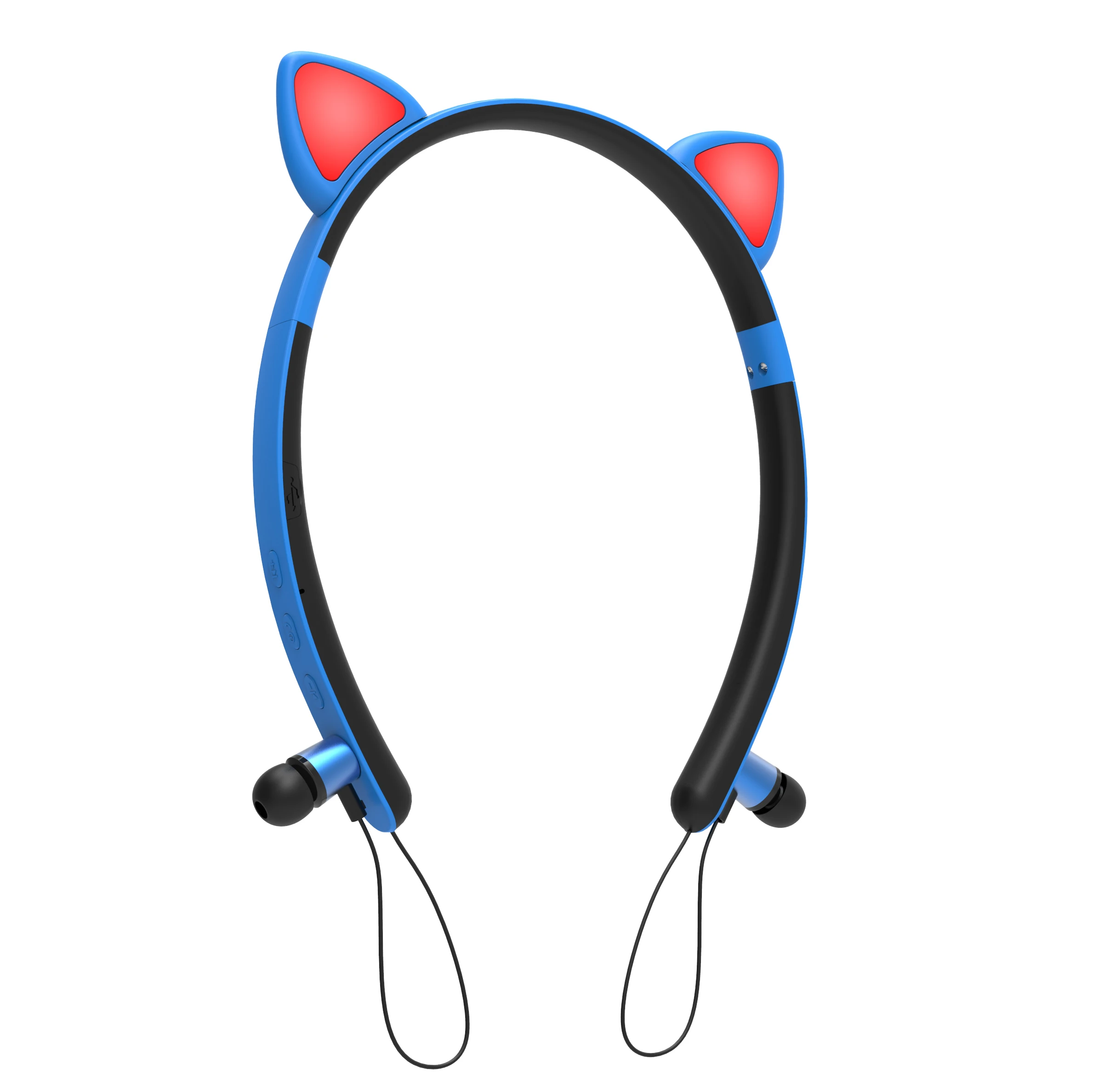 Светящиеся наушники вкладыши с кошачьими ушками Bluetooth гарнитура креплением на