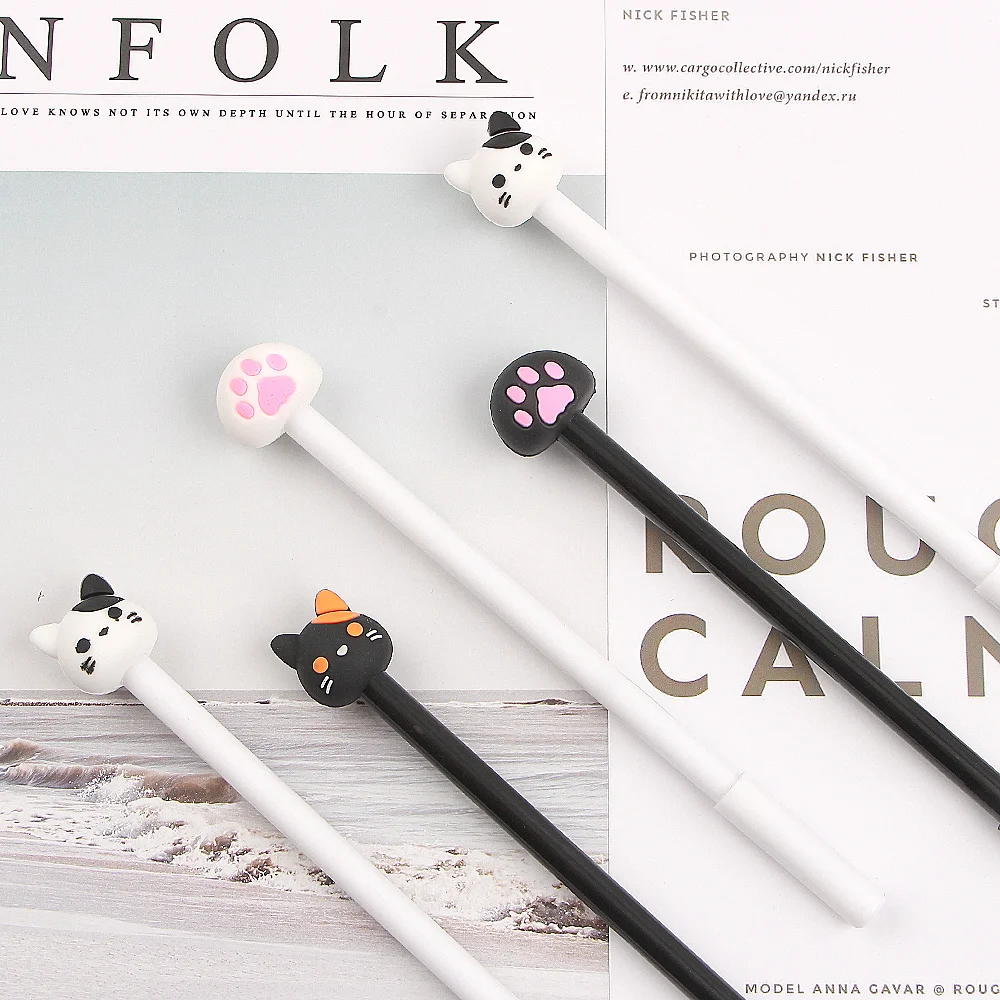 4 шт./лот гелевая ручка в форме мультяшного кота Милая Черная чернильная для школы