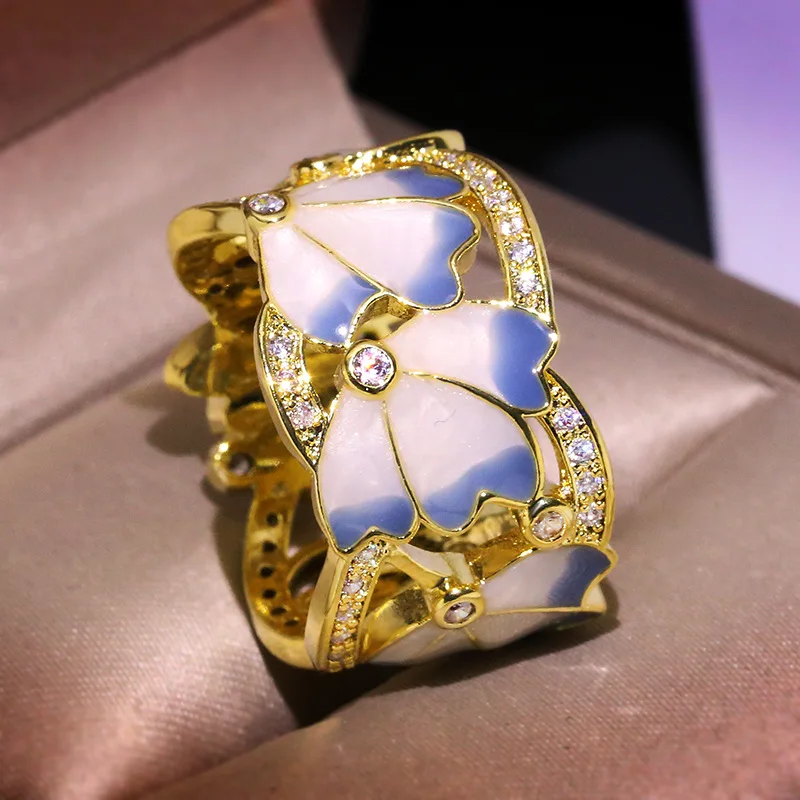 

New Arrival Gold Epoxy Flower Rings for Women Wedding Engagement Party Fashion Jewelry Best Gift