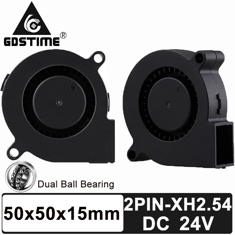 

1PCS GDSTIME 5015 50mm DC 24V 2Pin Dual Ball Bearing Brushless Cooling Turbine Blower Fan 50mm x 15mm Blower Cooler Fan