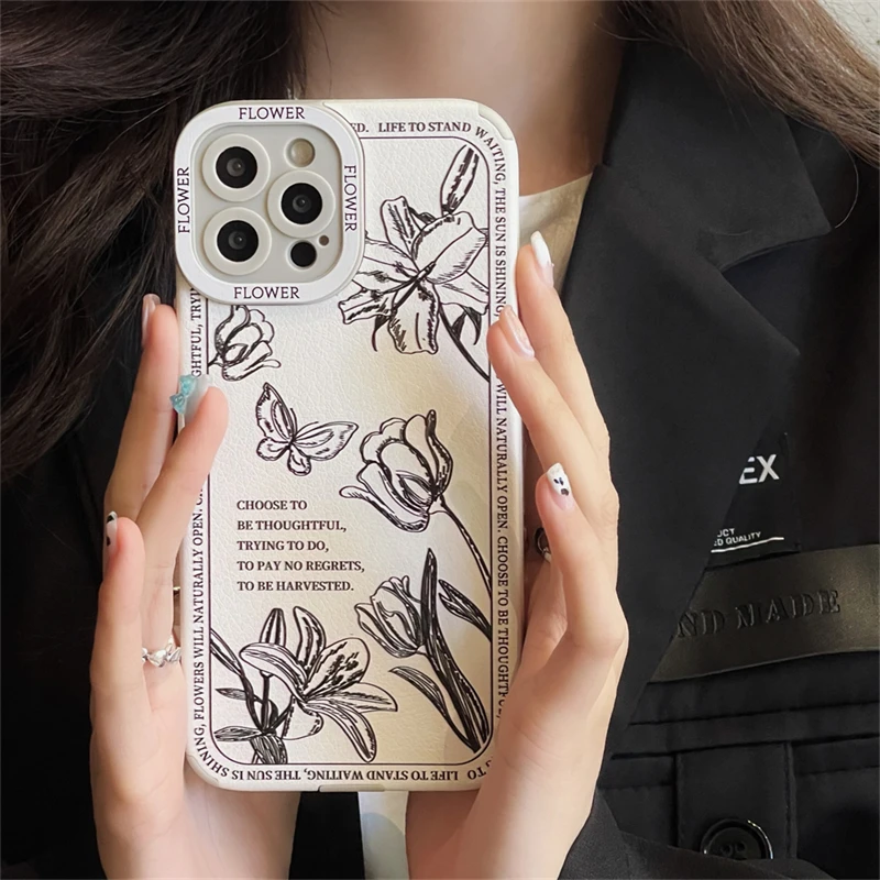 Корейский кожаный чехол для телефона в стиле ретро с цветами iPhone 13 12 11 Pro XS Max X XR 7 8