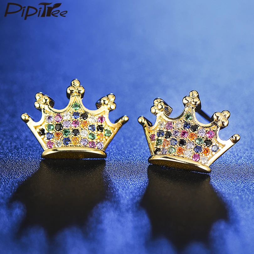 Pipitree украшения с цирконами Корона Серьги гвоздики для женщин леди девушки