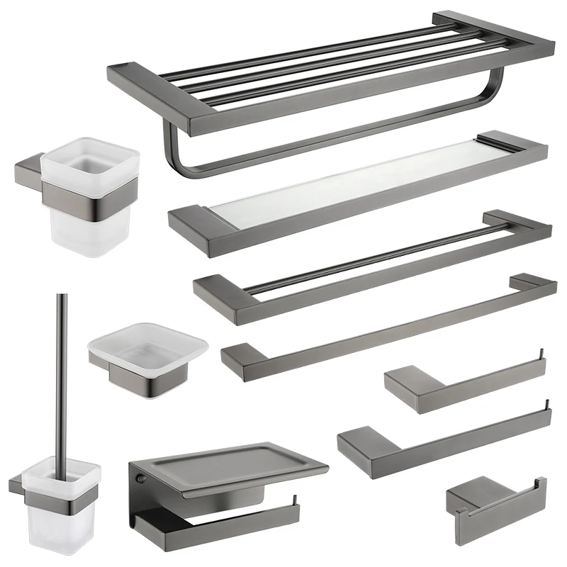 gray double towel bars bathroom accessories towel hanger towel rack hook paper holder toilet brush soap holder high quality free global shipping