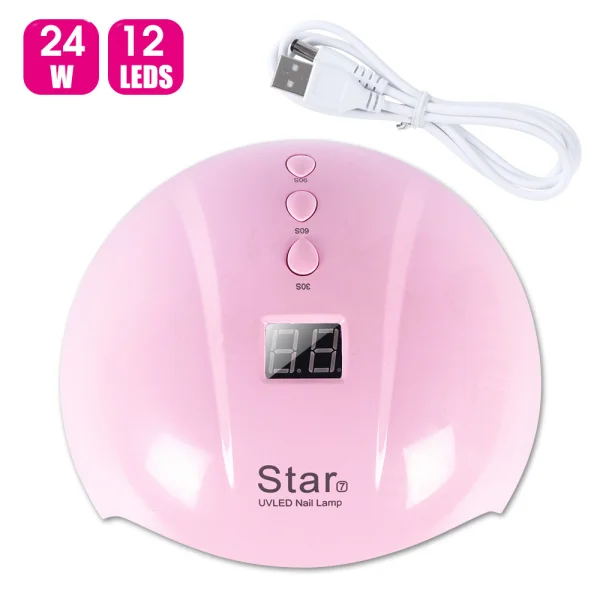 Star7 Pink 24 Вт Сушилка для ногтей УФ-светодиодный светильник для отверждения ногтей весь Гель-лак для маникюра солнечный светильник USB мини-сушильное Оборудование Инструменты для дизайна ногтей LAStar7-1 - Цвет: Star7 Pink