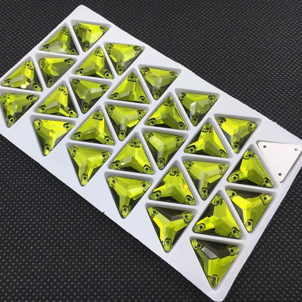 olivine Треугольные стразы с плоской задней частью и 3 отверстиями, стеклянные кристаллы, 12 м, 16 мм, 22 мм, стразы, бусины для свадебного платья, обувь, сумки, сделай сам, отделка - Цвет: olivine