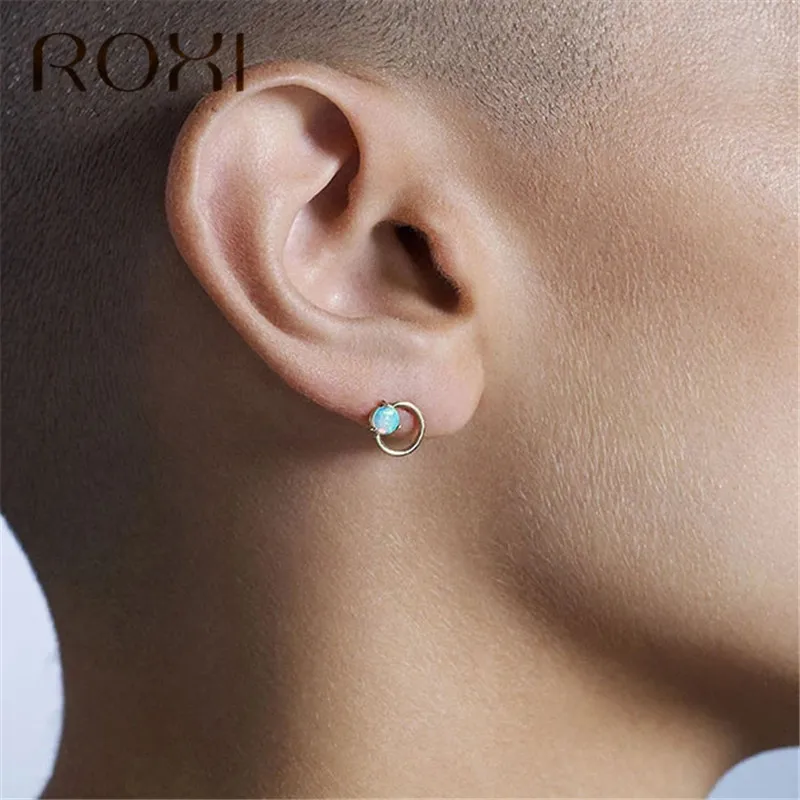 Женские и детские серьги-гвоздики ROXI круглые серьги с белым огненным опалом