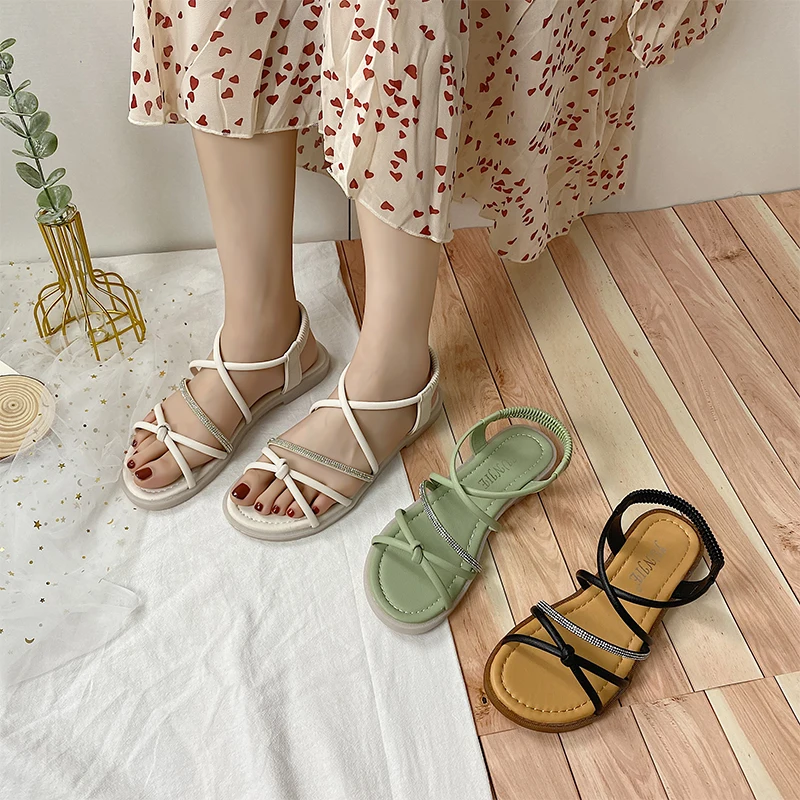 

All-Match Clear Heels Flat Sandal Shoe 2021 Women's Suit Female Beige Without Girls Lace Up New Low Comfort Summer Black