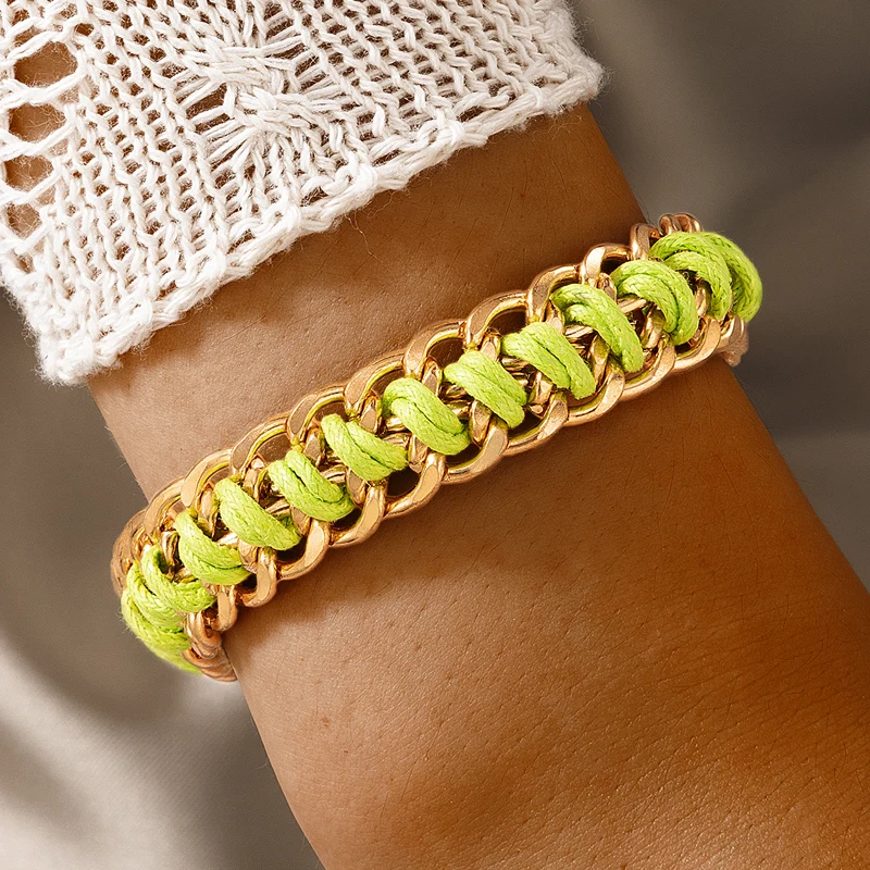 docona Bohemian Fluorescent Color Handmade Weave Bracelets for Women INS Trendy Adjustable Cuban Chain Girls Party Jewelry 19780