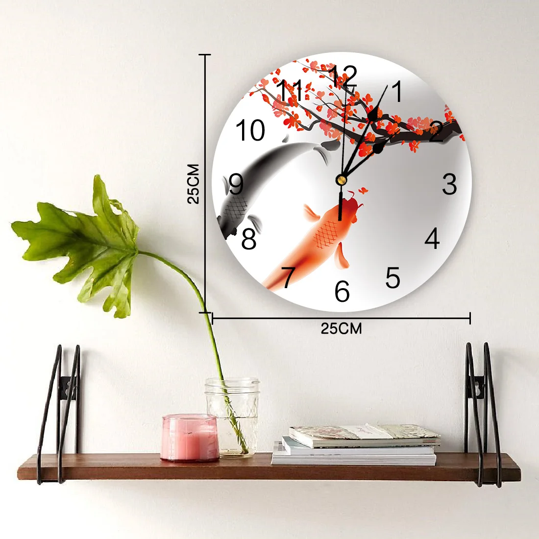 Чернильная живопись Varicolored Koi Fish Plum Blossom тихий декор настенные часы Цифровые Часы