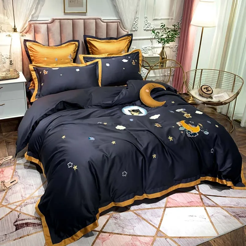 Queen King size 4/7 Pcs Pink Blue Vintage Ruffles Duvet Cover Girls Women Soft Egyptian Cotton Bedding set Fitted Bed sheet | Дом и сад