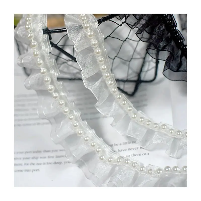 10 ярдов белые черные бусины из органзы кружевная лента оборки отделка аппликация