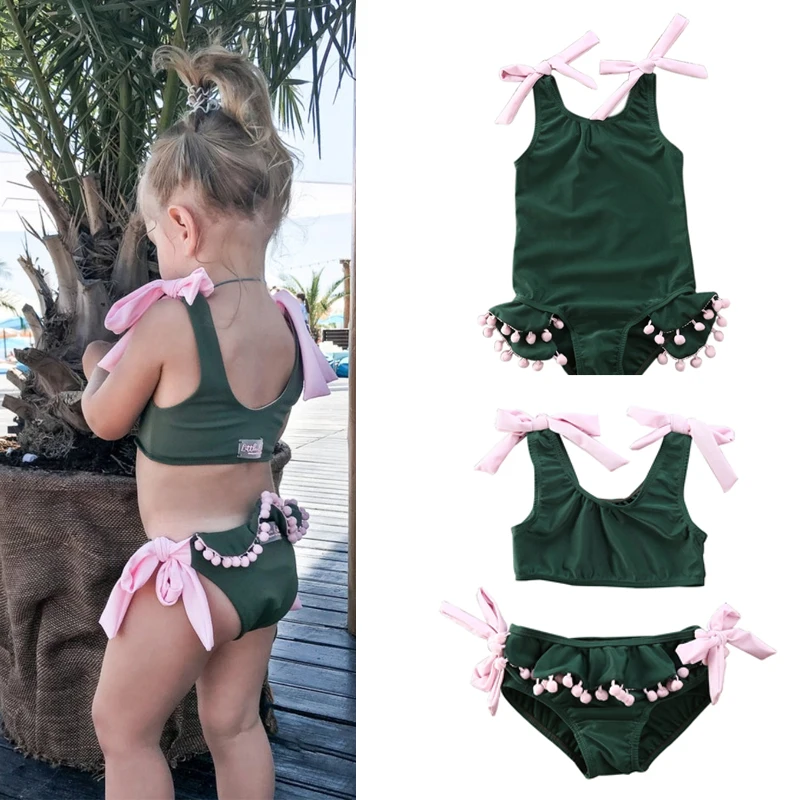 

Комплект бикини для девочек, летний, зеленый, без рукавов