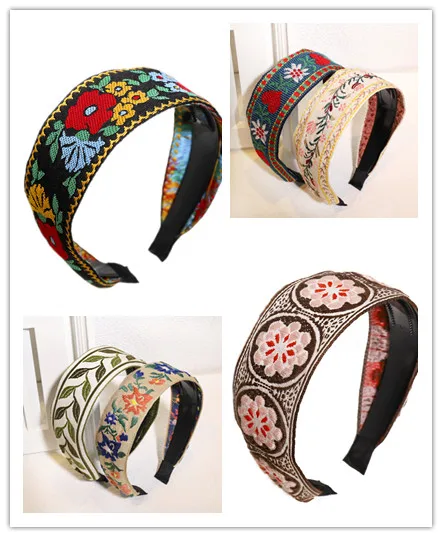 

European And American Bohemian Headband Embroidery Ethnic Style With Tooth Non-slip Headband Hairpin Flower Embroidery Headband