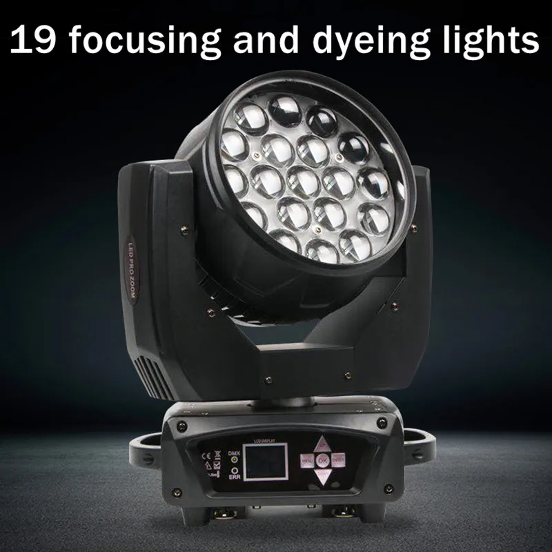 Free delivery 19X15 focusing big bee eyes LED beam moving head light wedding club dj disco stage lighting four in one dyeing