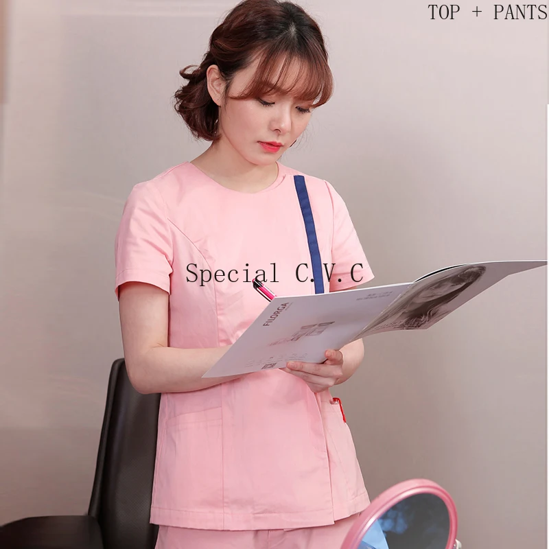 Женская медицинская форма со скрытой молнией скраб топ с круглым вырезом и штаны