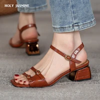 2020 new summer womens sandals genuine leather buckle strap women shoes size 33 40 solid concise ankle wrap party ladies shoes