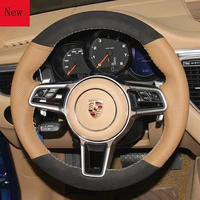 hand stitched leather car steering wheel cover for porsche cayenne macan panamera 718 car accessories