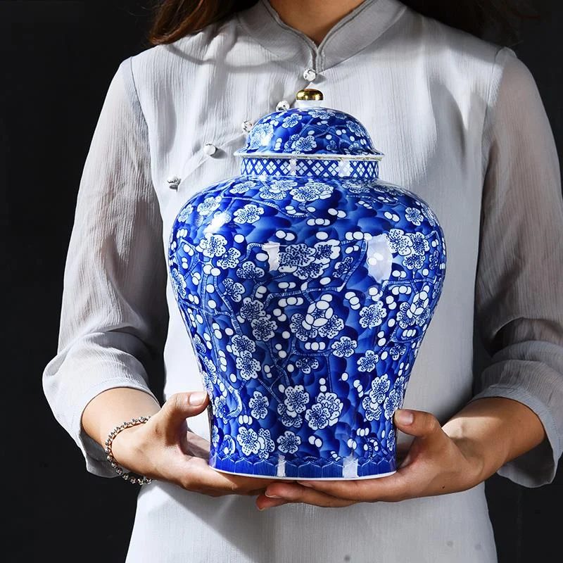

Classical Blue Plum Blossom Ceramic Storage Jar Vase Flower Arrangement Household Sealed Storage Jar Candy Tea Caddy Home Decor