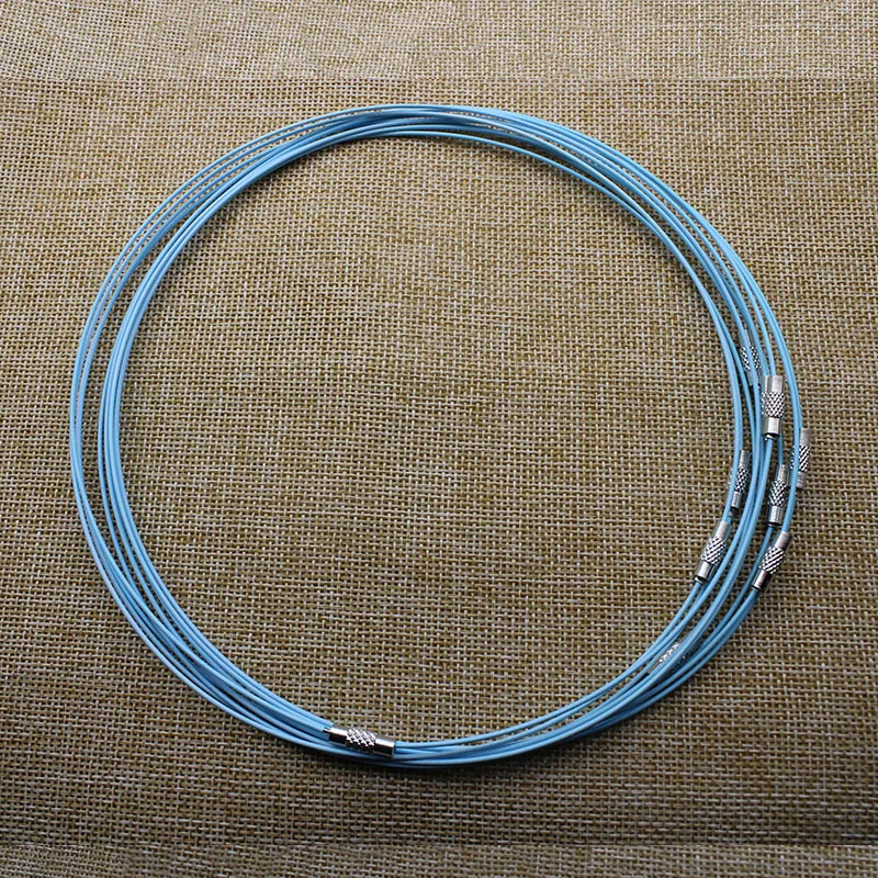sky blue 10 шт. 1 мм проволока из нержавеющей стали, шнур, веревка, цепочка, колье, ожерелье для DIY ювелирных изделий, 18 дюймов, смешанные цвета Z952 - Цвет: sky blue