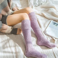 1 pair womens thick coral fleece long tube socks cute girl thigh over knee sock household floor socks winter female sleep socks