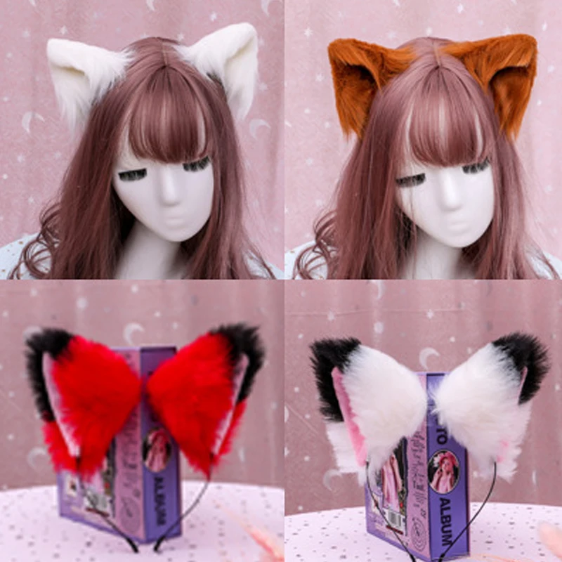 

Women Girl Imitation Animal Cat Fox Long Fur Ears Shape Hair Clip Hair Hoop Band Headband Halloween Party Headwear