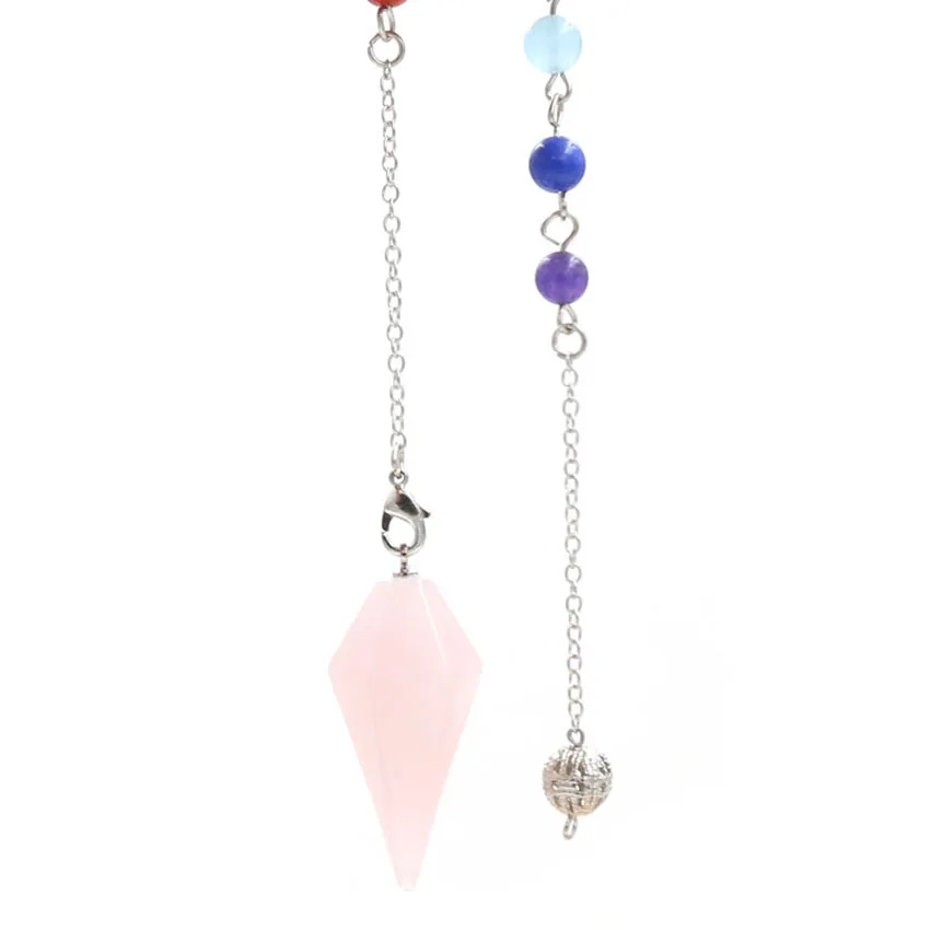 Шестиугольная Пирамида розовый кварцевый кристалл посеребренный с каменными