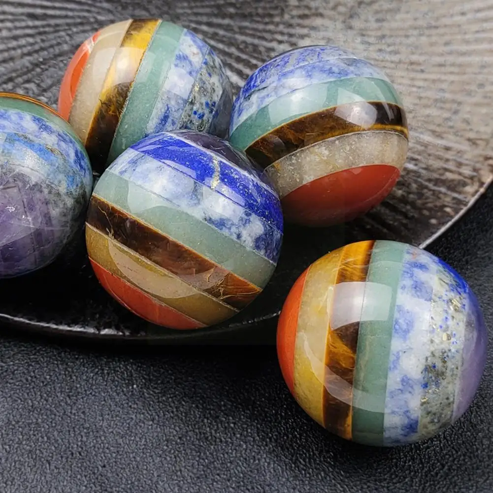 

1pc Colorful Round Balls Seven Chakras Natural Gems Ball Healing Home Ornaments Meditation Craftsmanship Stitching Decor R7i2