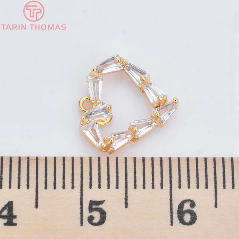 

6PCS 11x12MM 24K Gold Color Plated Brass with Zircon Heart Pendants Charms High Quality DIY Jewelry Making Findings