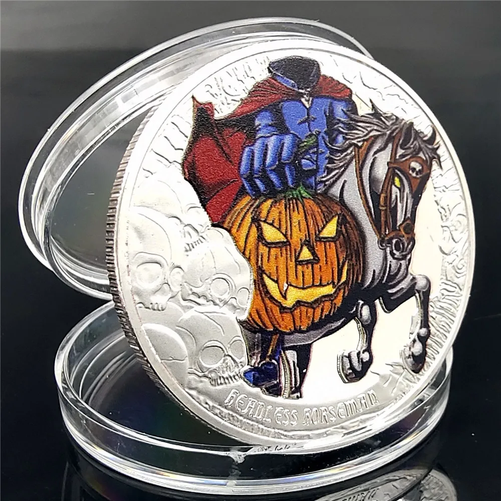 

Halloween Souvenir Coin Collectible Silver Plated Collection Art The Headless Horseman Colorful Pattern Commemorative Coin