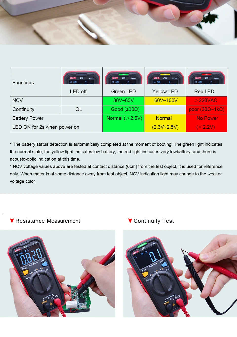 UNI-T UT123 Цифровой мультиметр карманный размер жилой мультиметр AC DC резистор напряжения температура NCV тестер EBTN дисплей