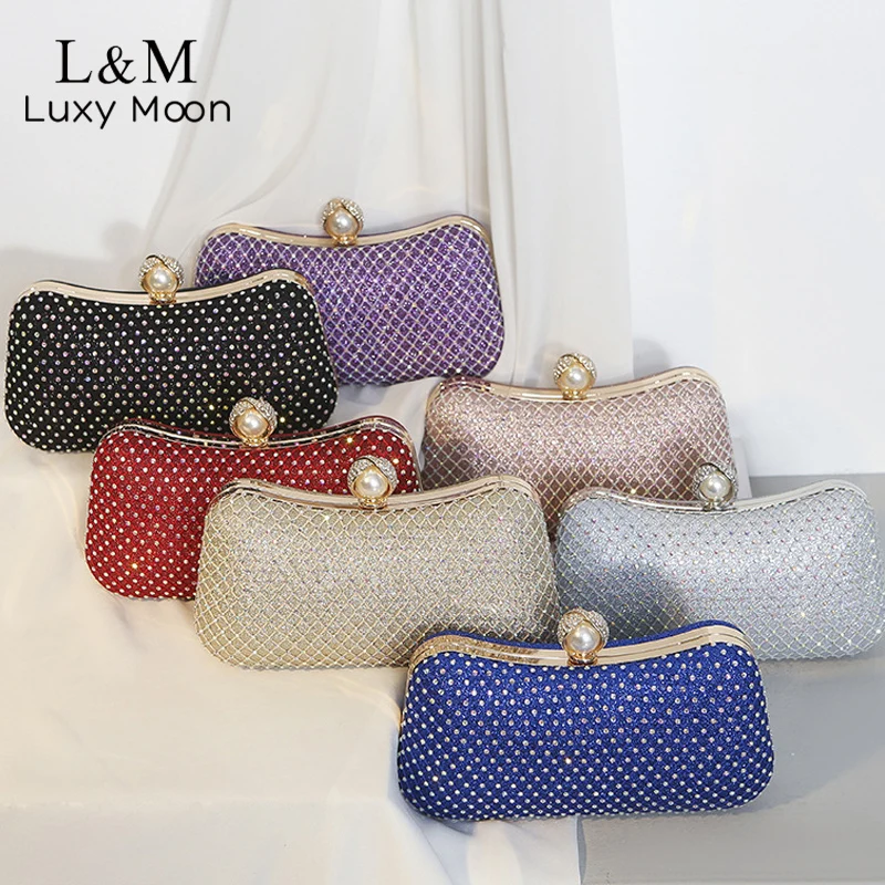 

Evening Bag Clutch 2021 Women's Rhinestone Flap Dinner Diamond Embedded Purses And Handbags Solid PU Shiny Shoulder Bag X809H