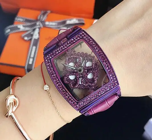 Full purple Новое поступление Женские часы с полой поверхностью кварцевые часы модные повседневные Кристальные бриллиантовые роскошные женские часы наручные часы для девушек Подарок - Цвет: Full purple