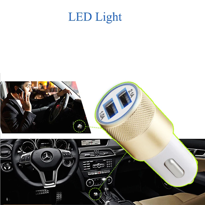 Универсальное автомобильное зарядное устройство USB 2 1 в металлическое с двумя