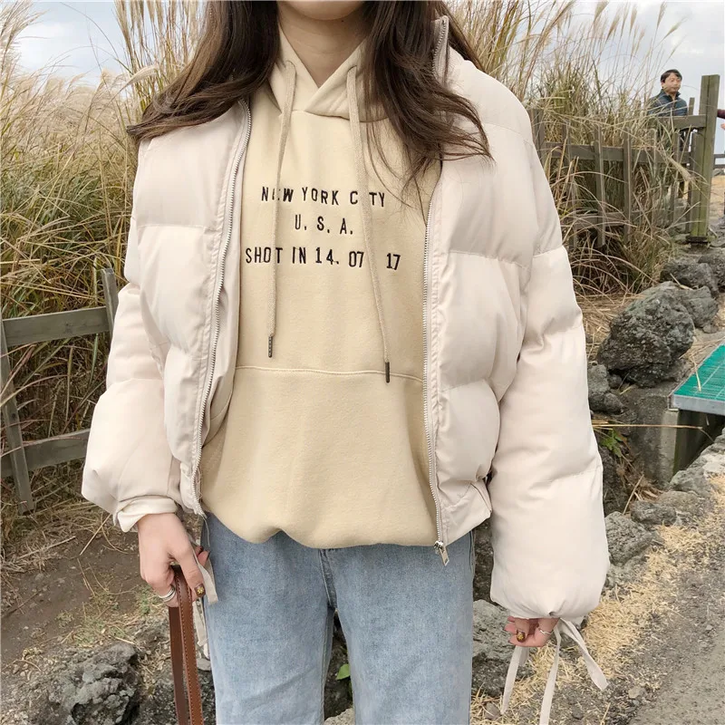 

Winter Thicken Women's Short Parkas Coat Solid Stand Collar Warm Parka Female Cotton Padded 2020 Fashion Puffer Jacket For Women