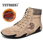 Брендовые зимние ботинки мужские ботинки из спилка высокого качества теплые зимние ботинки из плюша Мужская обувь ручной работы модные мужские мотоциклетные ботинки