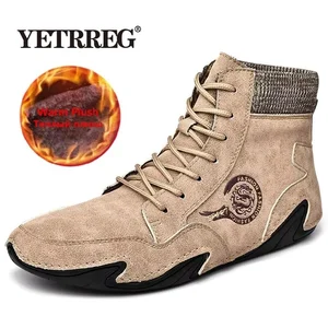 Брендовые зимние ботинки мужские ботинки из спилка высокого качества теплые зимние ботинки из плюша Мужская обувь ручной работы модные мужские мотоциклетные ботинки