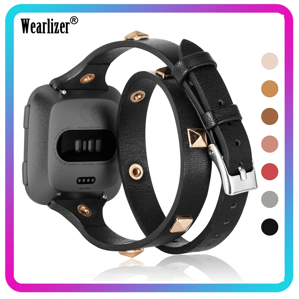 

Wearlizer двойной ремешок для Fitbit Versa 2 ремень из мягкой натуральной кожи обертывания уникальный браслет с заклепками Аксессуары Для Fitbit Versa
