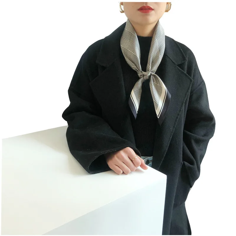 

New 2020 Design Luxury Brand Plaid 100% Pure Silk Scarf For Ladies Head Scarves Wraps Women Handkerchief Hijab Bandana Foulard