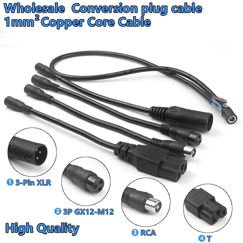 Кабель-переходник DC5 5*2 1 мм (разъем) на 3-контактный XLR/RCA/3P GX12-M12 для литий-ионного
