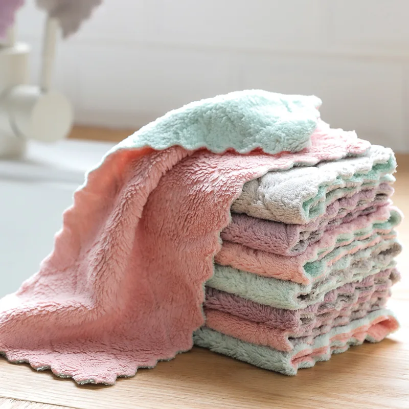 

3/5Pcs Strong Absorbent Rag Microfiber Kitchen Cleaning Cloth Double-Sided Thicken Dish Cloth Tableware Household Cleaning Tools