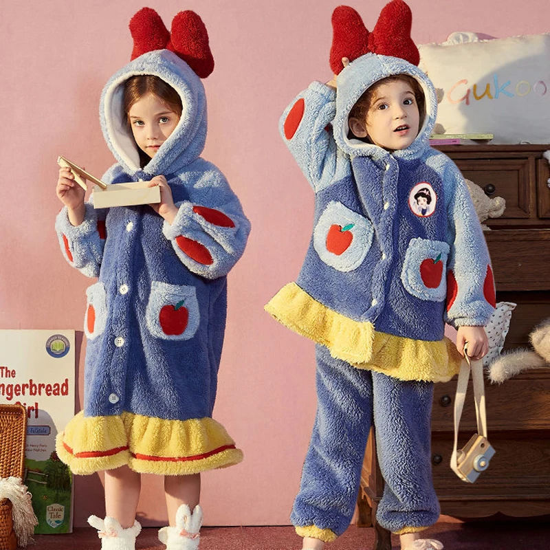 Пижамный комплект детский фланелевый с капюшоном и длинными рукавами | Детская
