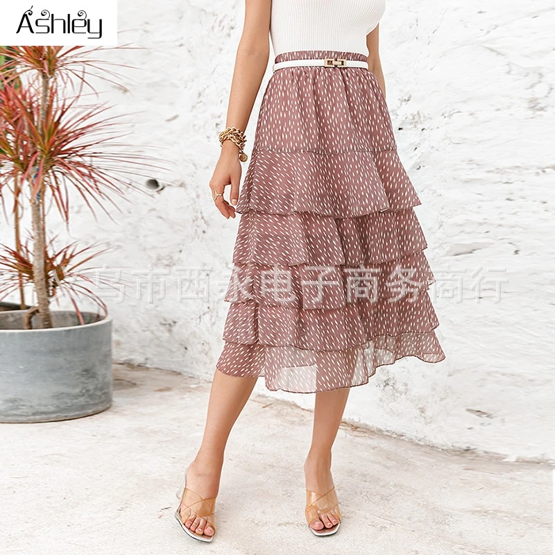 

Ashley Bohemian polka dot mid ruffled skirt women Causal high waist a-line beach skirts female Holiday skirt summer vestidos