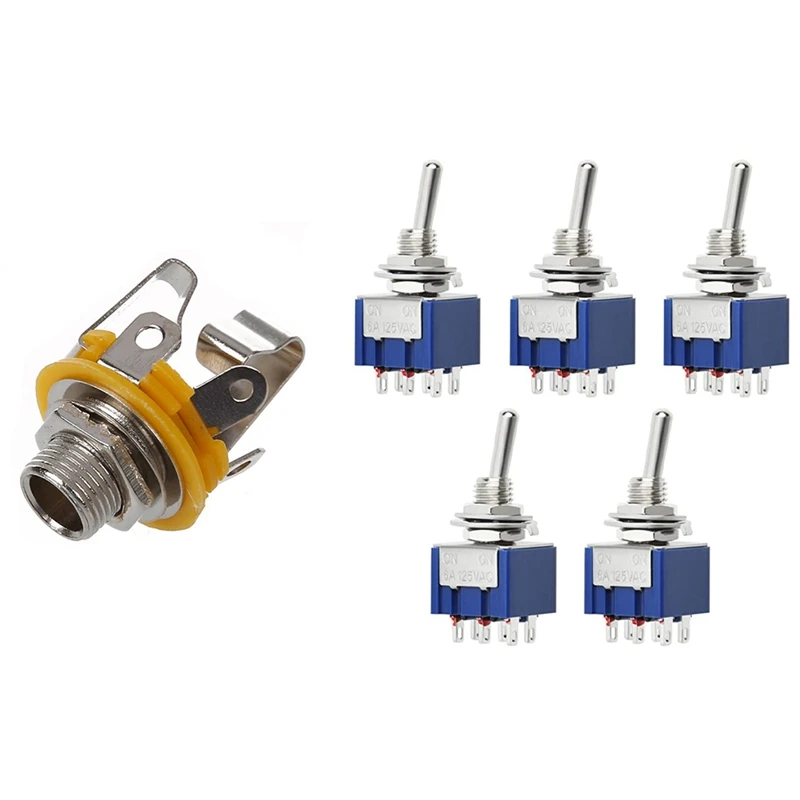 

Новый стерео выход 1/4 дюйма 6,35 мм разъем с 5 шт. электрической гитары переключатель